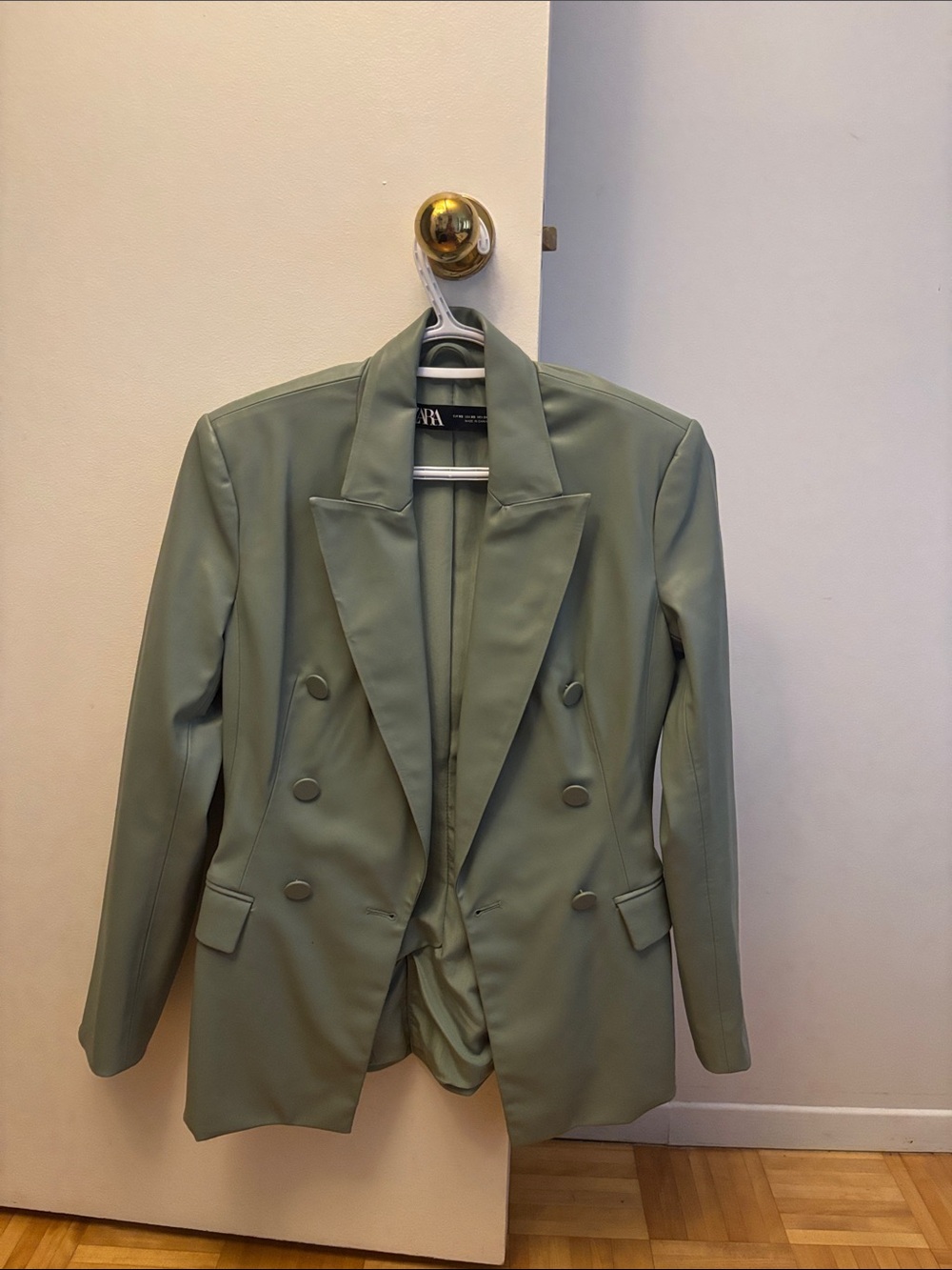 Zara Double-Breasted Sage Green Blazer